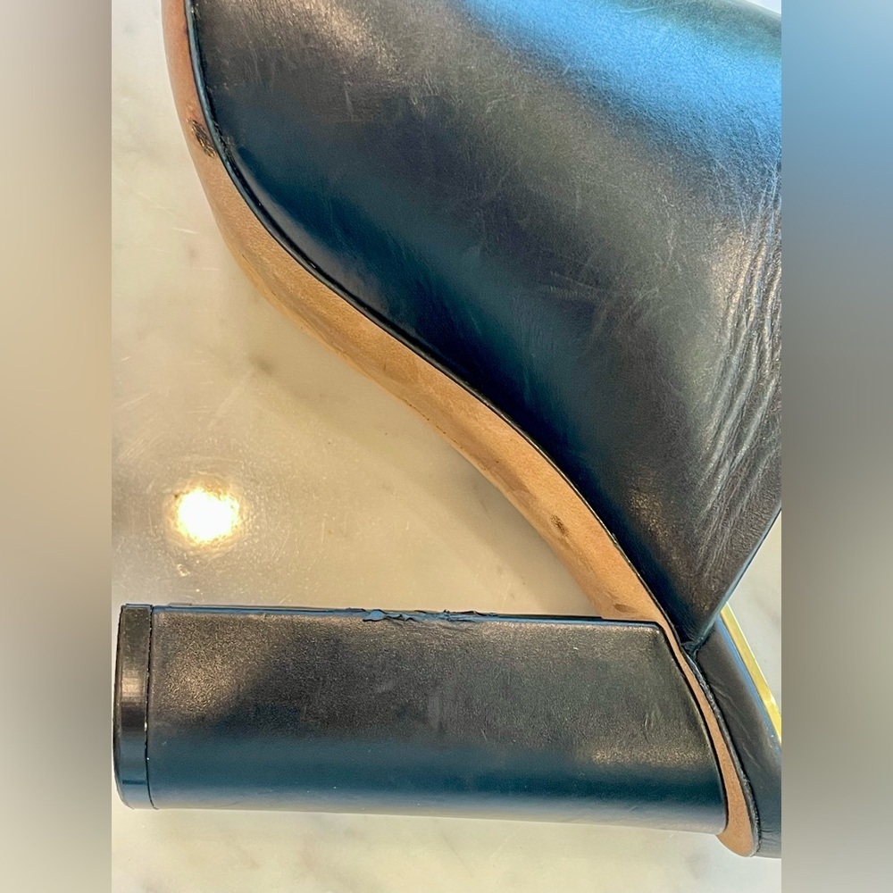 Celine Leather Slides, black w/gold trim, 4” block heel, EUC, 36.5 - Picture 14 of 14